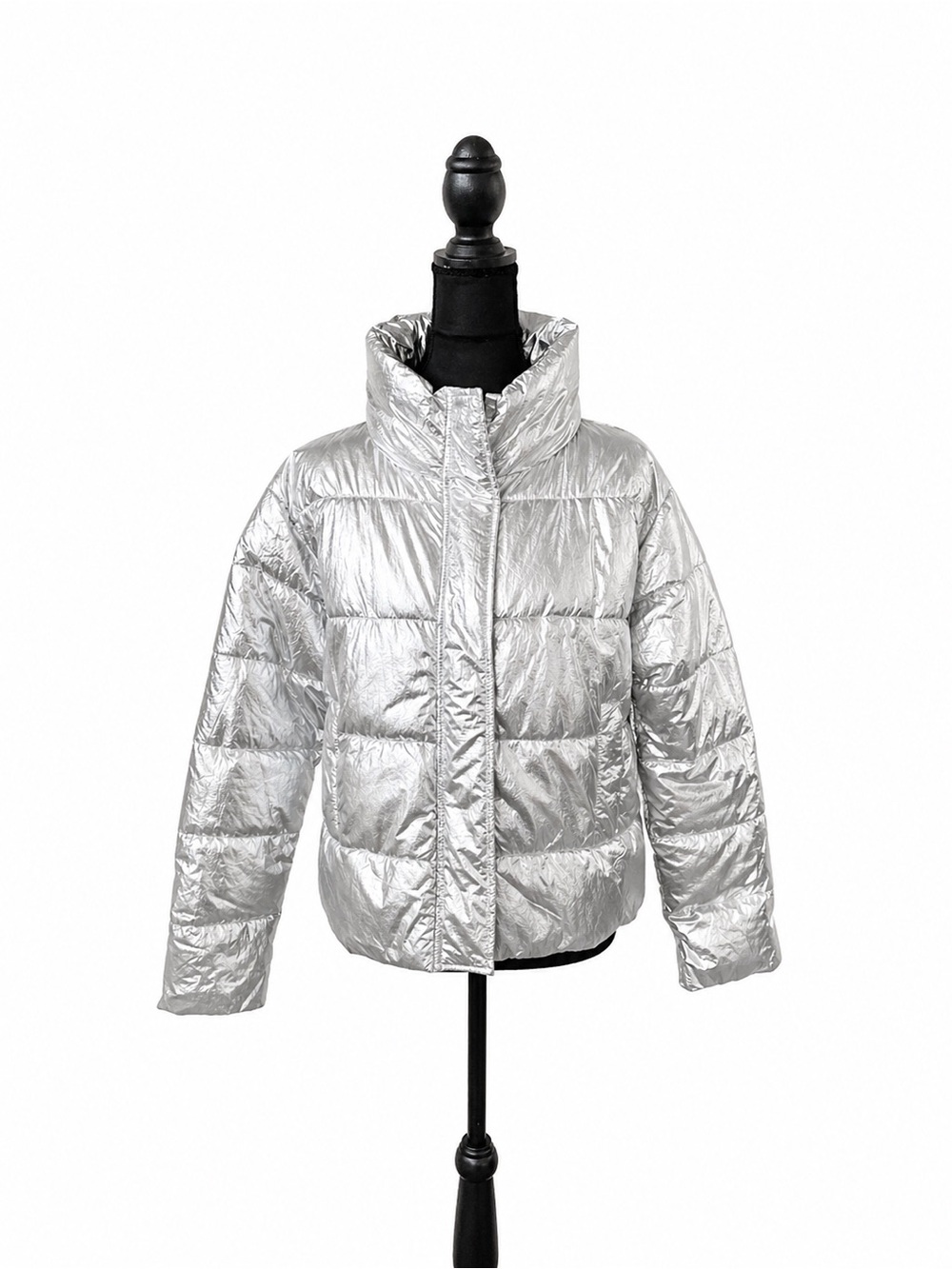 Silver Metallic Puffer Jacket - Women's Puffers & Coats